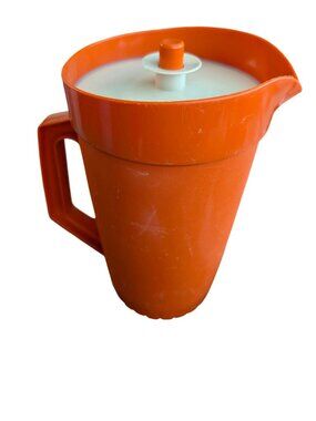 Tupperware Vintage Orange Pitcher With Lid & Spout 2 Quart Made In USA Durable P